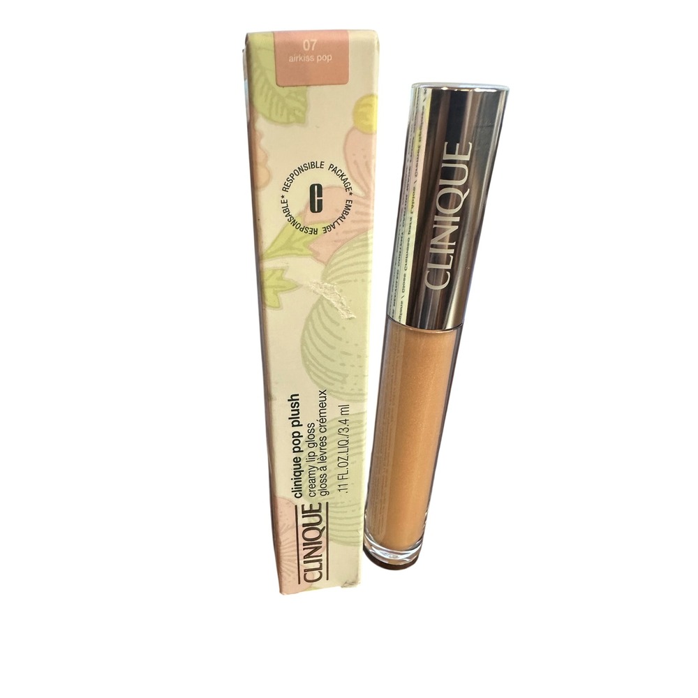Clinique Pop Plush Creamy Lip Gloss 07 Airkiss Pop Peach Nude Shimmer New in Box